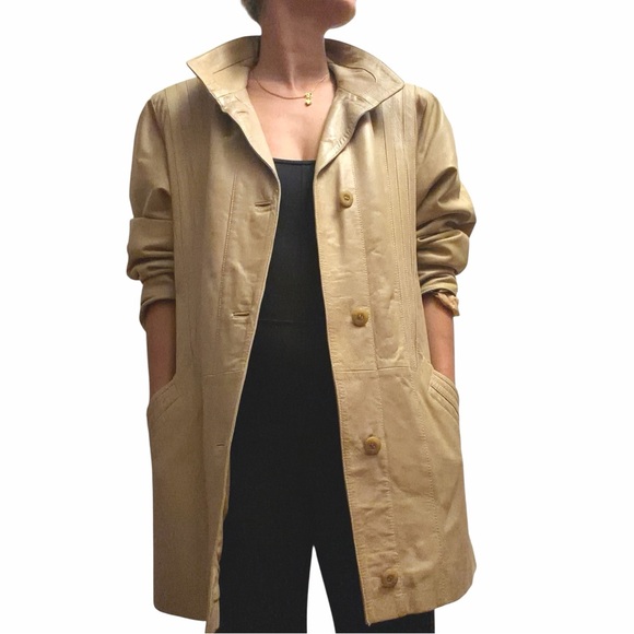 Buttery Soft Light Tan Leather Coat - Picture 4 of 12